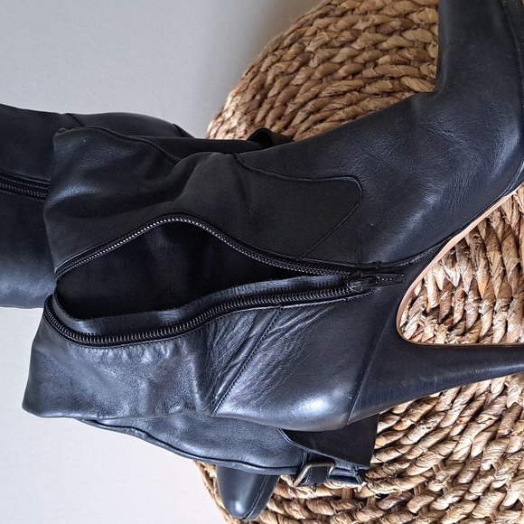 Banana Republic Womens Black Leather Over-The-Knee Tall Boots 4.25" Heels S-9 - Picture 8 of 8